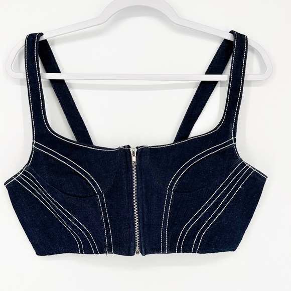 SHANE JUSTIN RUNWAY Top Stitched Denim Corset Crop Top Tank Size 2XL - Picture 2 of 6